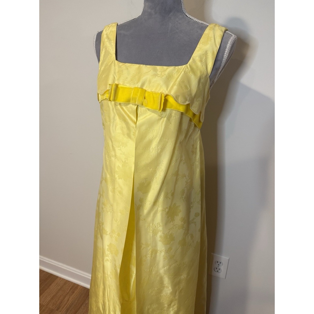 Vintage 1960s Formal Yellow Empire Waist Sleeveless Dress Gown Union Made SM